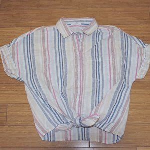 beachlunchlounge Tie Front Button Down Striped